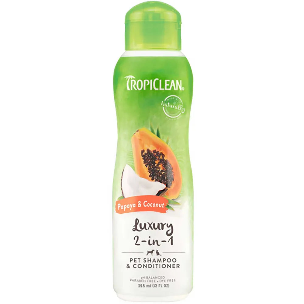 TropiClean Papaya & Coconut Shampoo og Kiwi & Cocoa Butter Conditioner 355 ml