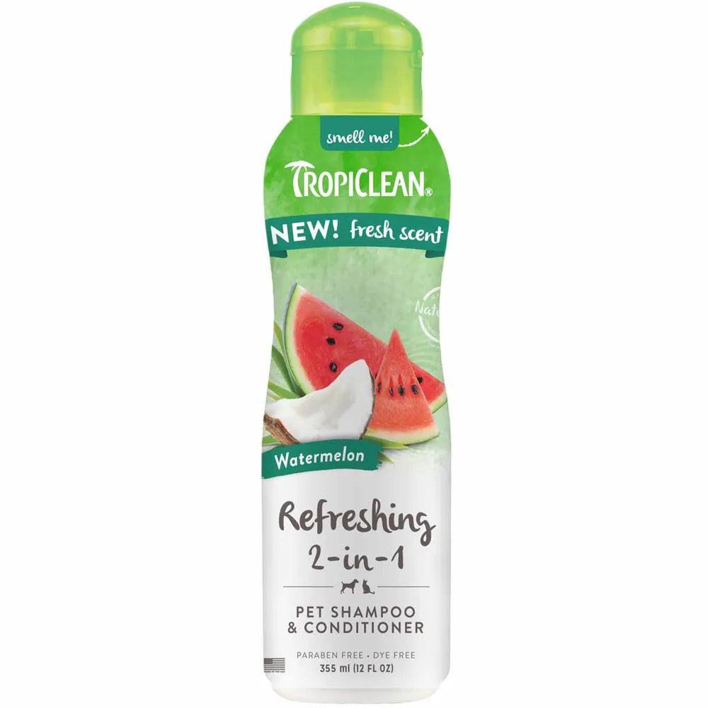 TropiClean Watermelon 2-in-1 Shampoo & Balsam 355 ml – blød pels med frisk vandmelonduft