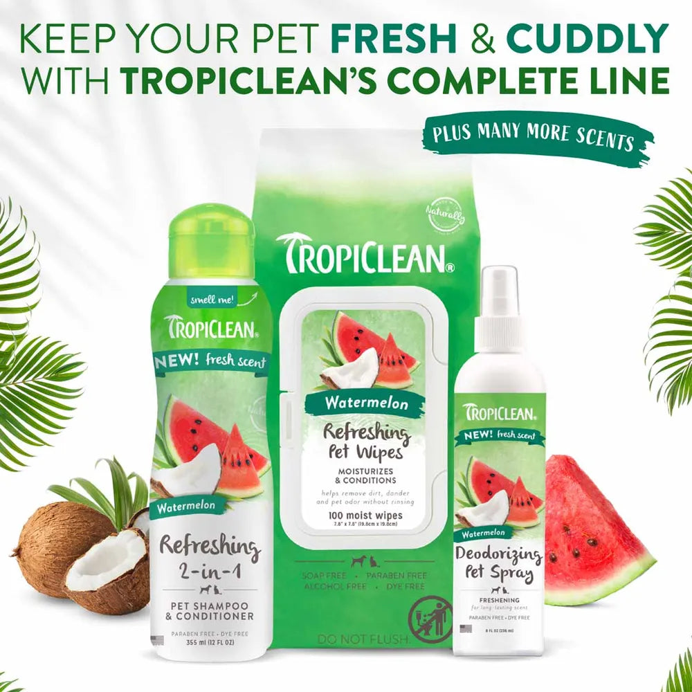 TropiClean Watermelon 2-in-1 Shampoo & Balsam 355 ml – blød pels med frisk vandmelonduft