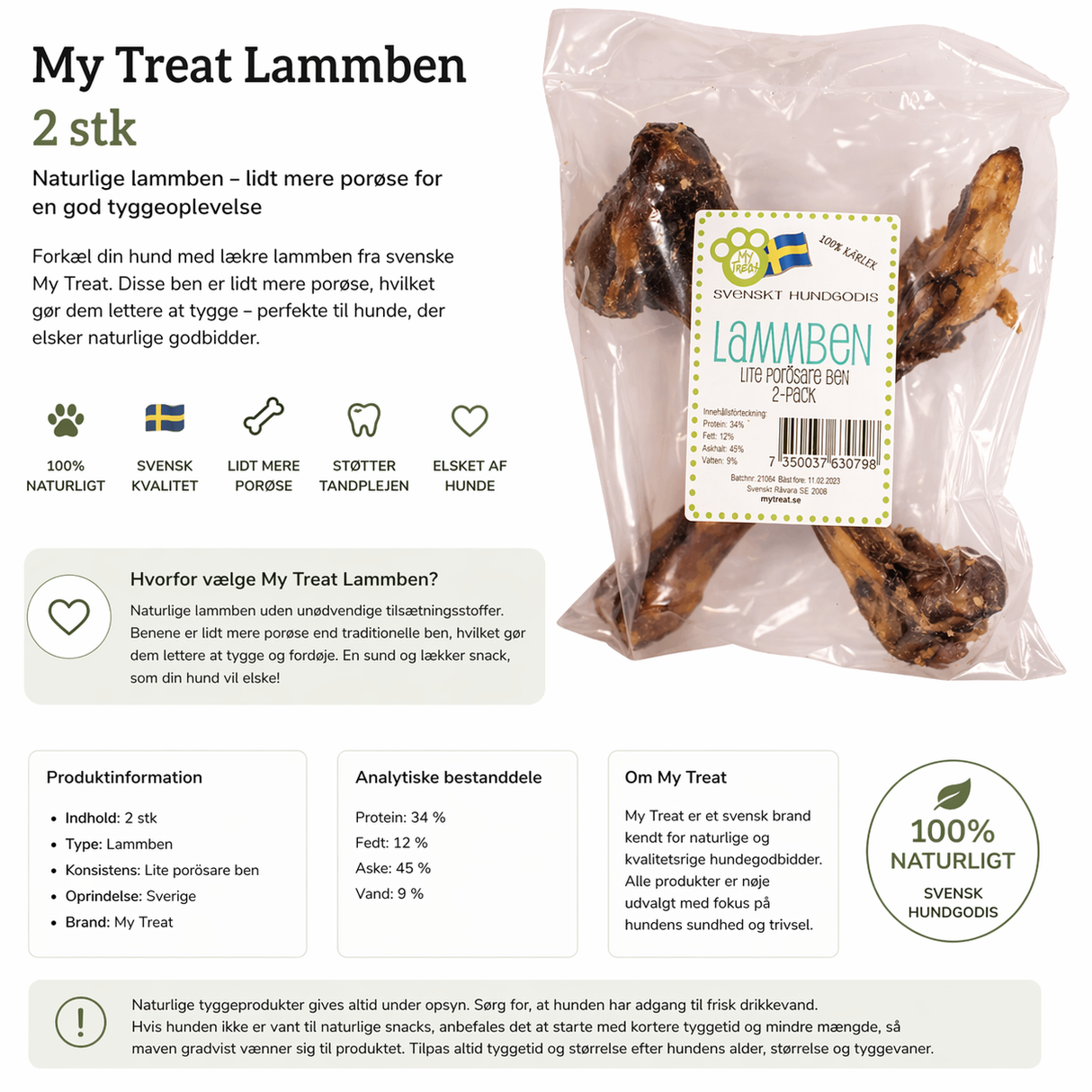 My Treat Lammben – 2 stk naturlige tyggeben fra Sverige