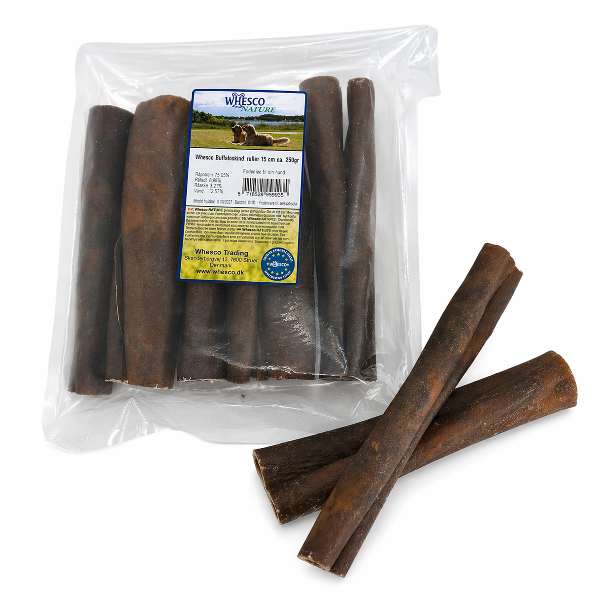 Whesco Buffaloskindsruller – 15 cm ca. 250 gr naturlig tyggetid med masser af smag