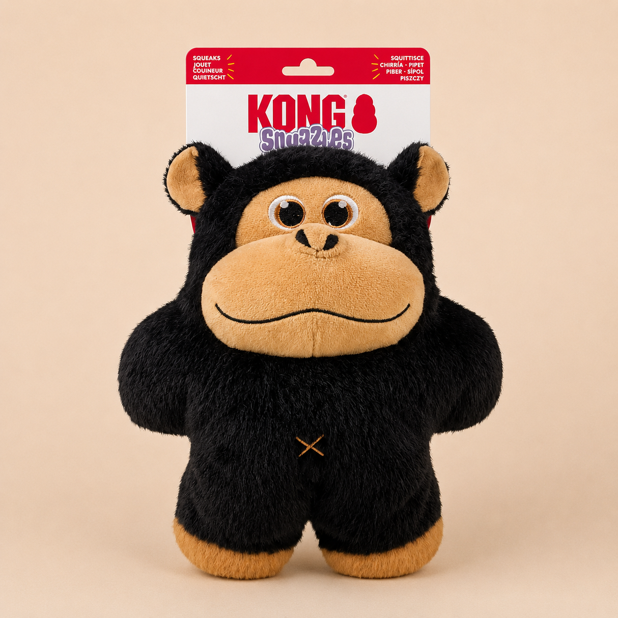 KONG Snuzzles XL Gorilla – stort plyslegetøj med pivelyd i hele kroppen