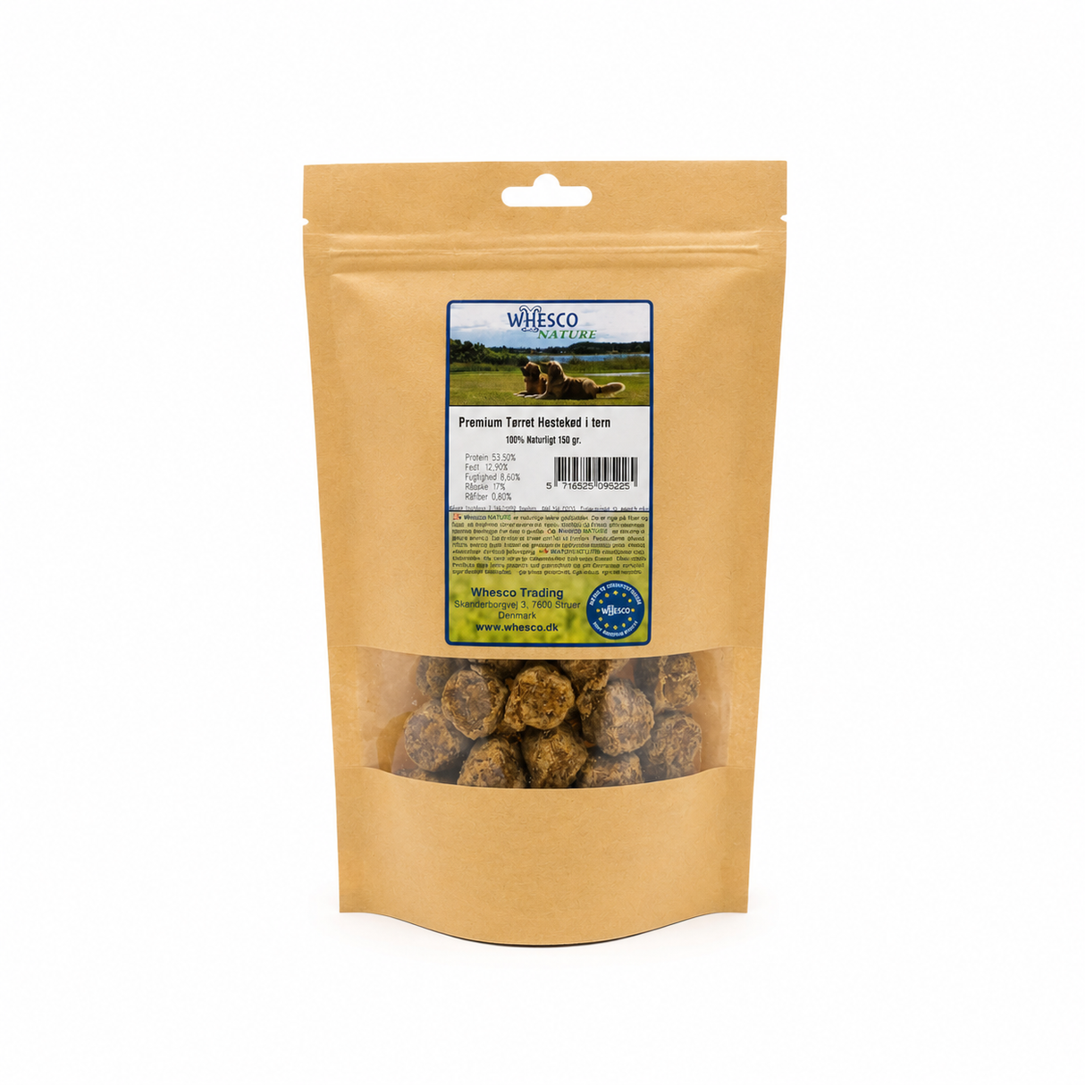 Whesco Premium Tørret Hestekød i tern – 100 % naturlig snack til hund