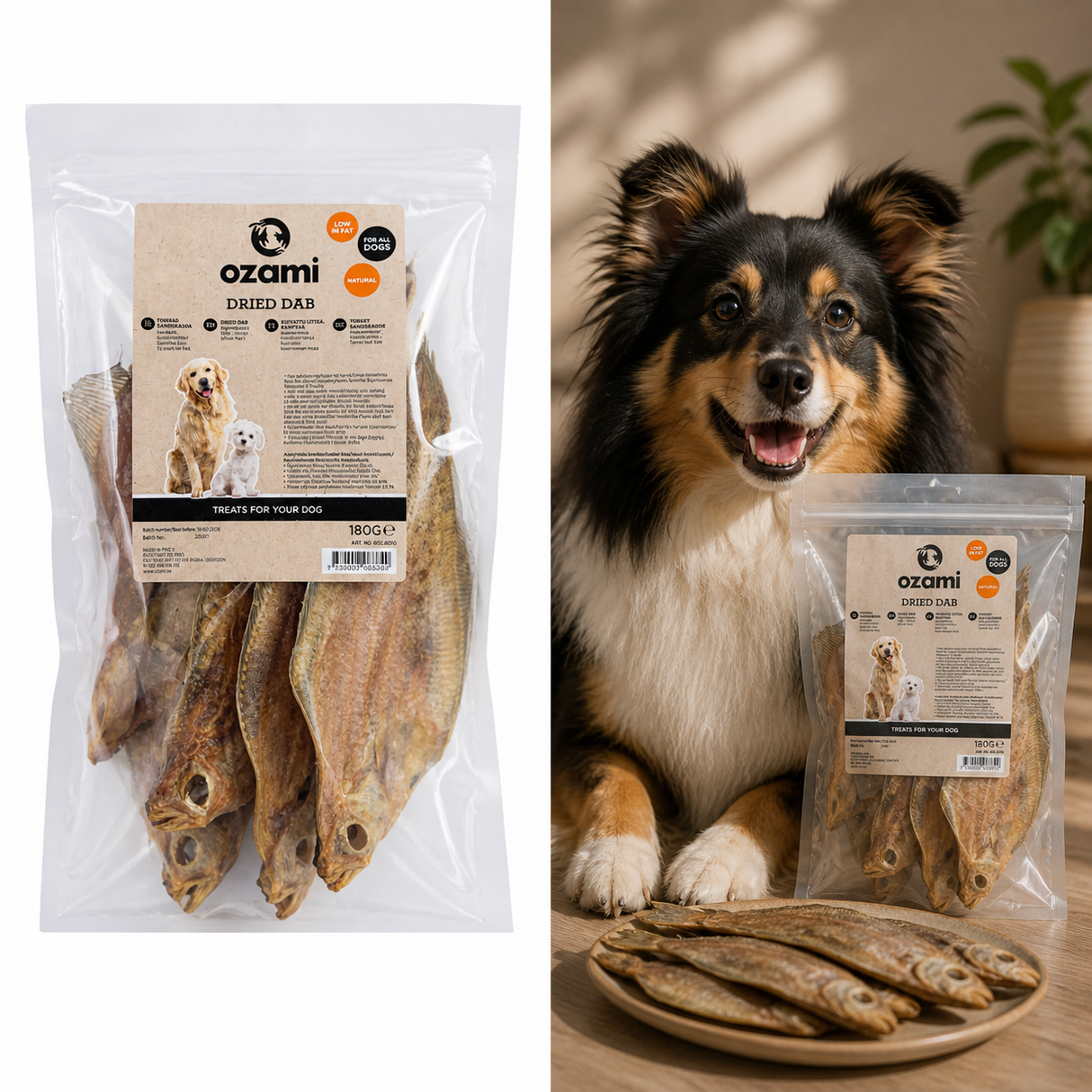 Ozami Snack Dab 180 g – Naturlig tørret sandskade til hunde