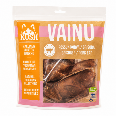 MUSH VAINU griseører og grisehaler – 100 % naturlige tyggesnacks af gris