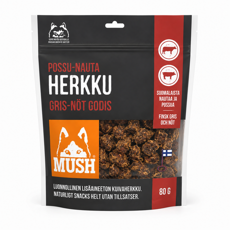 MUSH Minisnacks – naturlige godbidder af kød med 4 smagsvarianter
