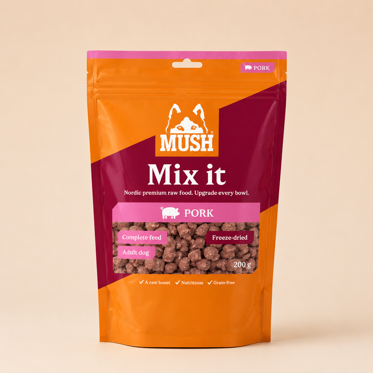 MUSH FD Mix it – frysetørret fuldfoder til hund | Vælg mellem kylling, gris eller okse