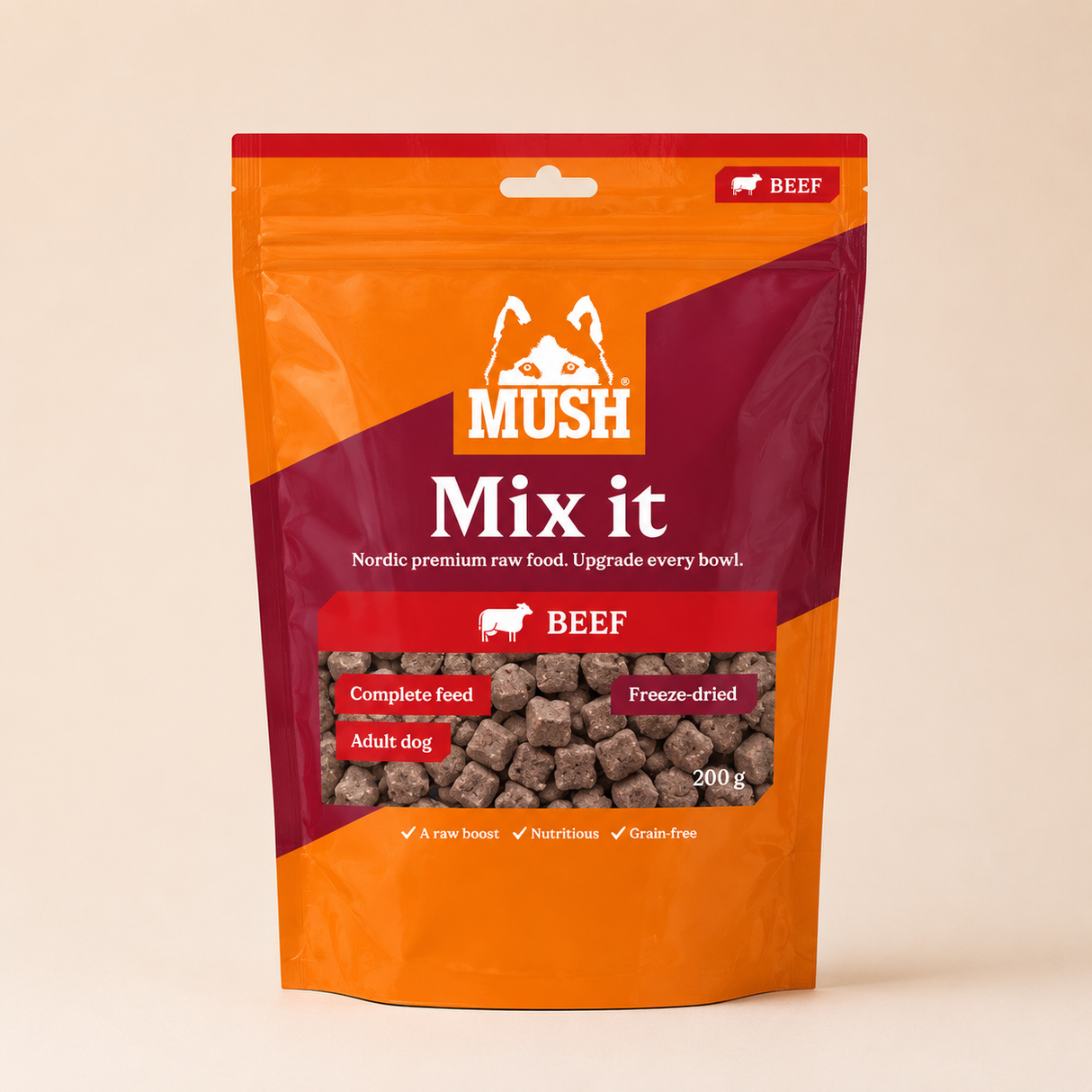 MUSH FD Mix it – frysetørret fuldfoder til hund | Vælg mellem kylling, gris eller okse