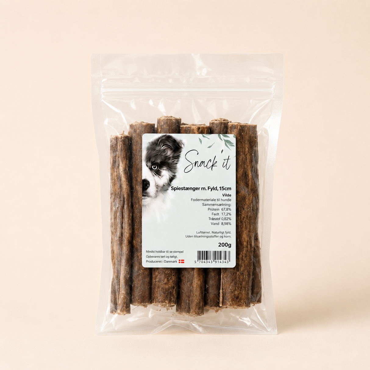 Snack'it Fyldte Oksespiserør – naturlig tyggesnack med pandebrask | Vælg 200 g eller 500 g