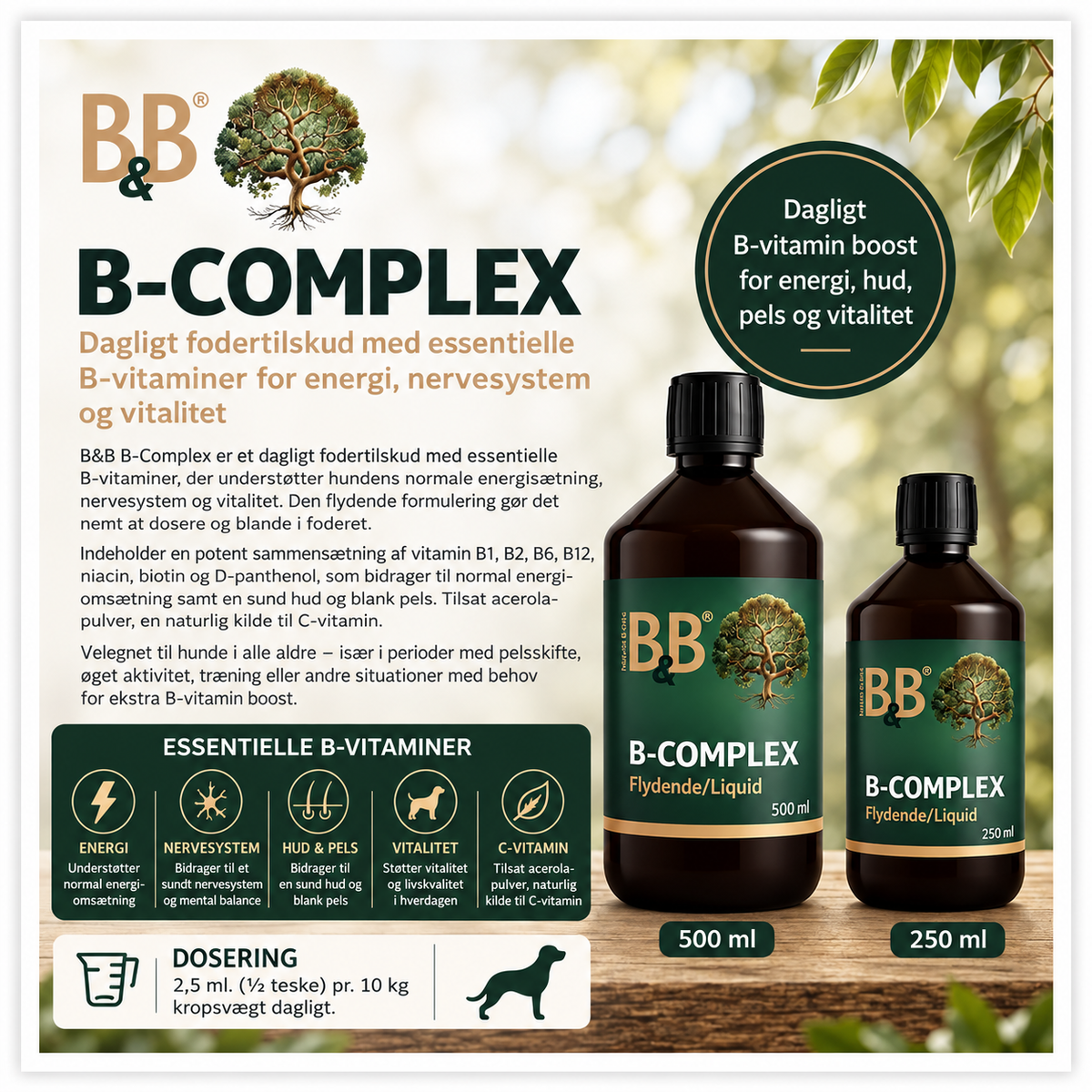 B&B B-Complex Flydende – B-vitamintilskud til hunde | 250 ml og 500 ml