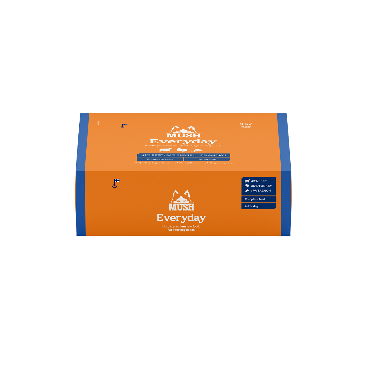 MUSH Everyday Blue – BARF fuldfoder med okse, kalkun og laks | 800 g, 3 kg og 9 kg