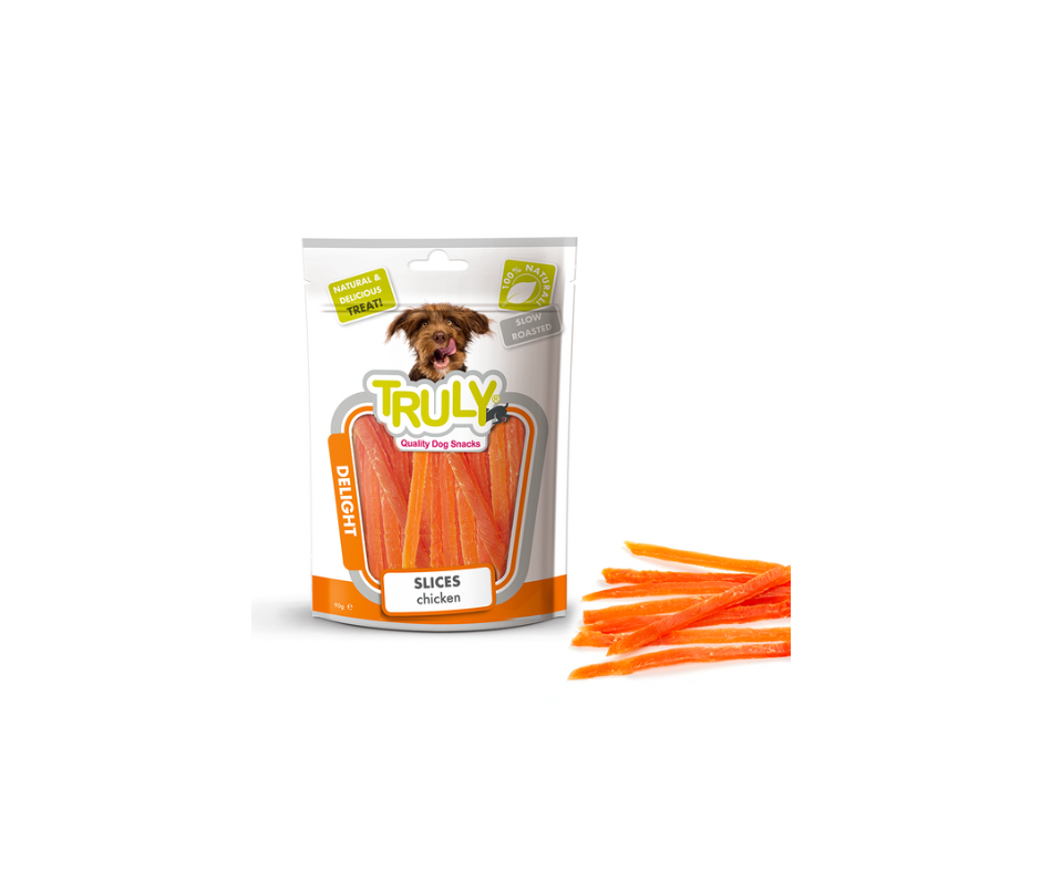 Truly Dog Slices 90g – Naturlige og fedtfattige kyllingesnacks til hunde