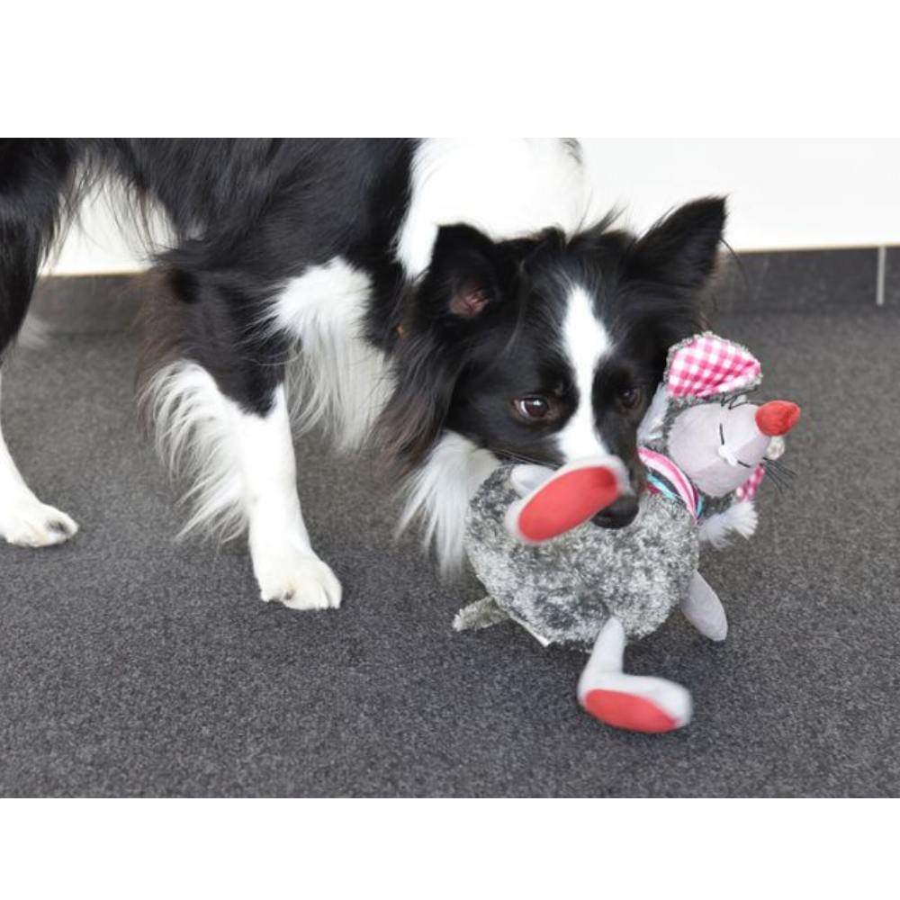 Flamingo Molly Mouse – Blødt hundelegetøj med piv (20 cm)