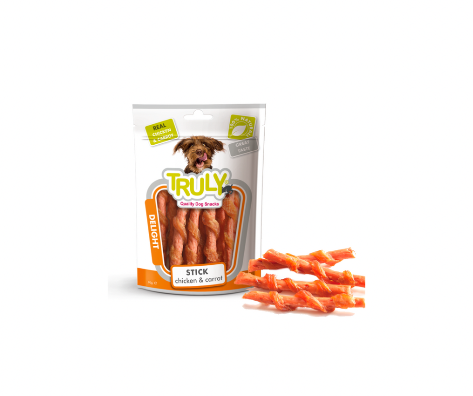 Truly Dog Chicken with Carrot 90g – Tyggepinde med kylling og gulerod til voksne hunde