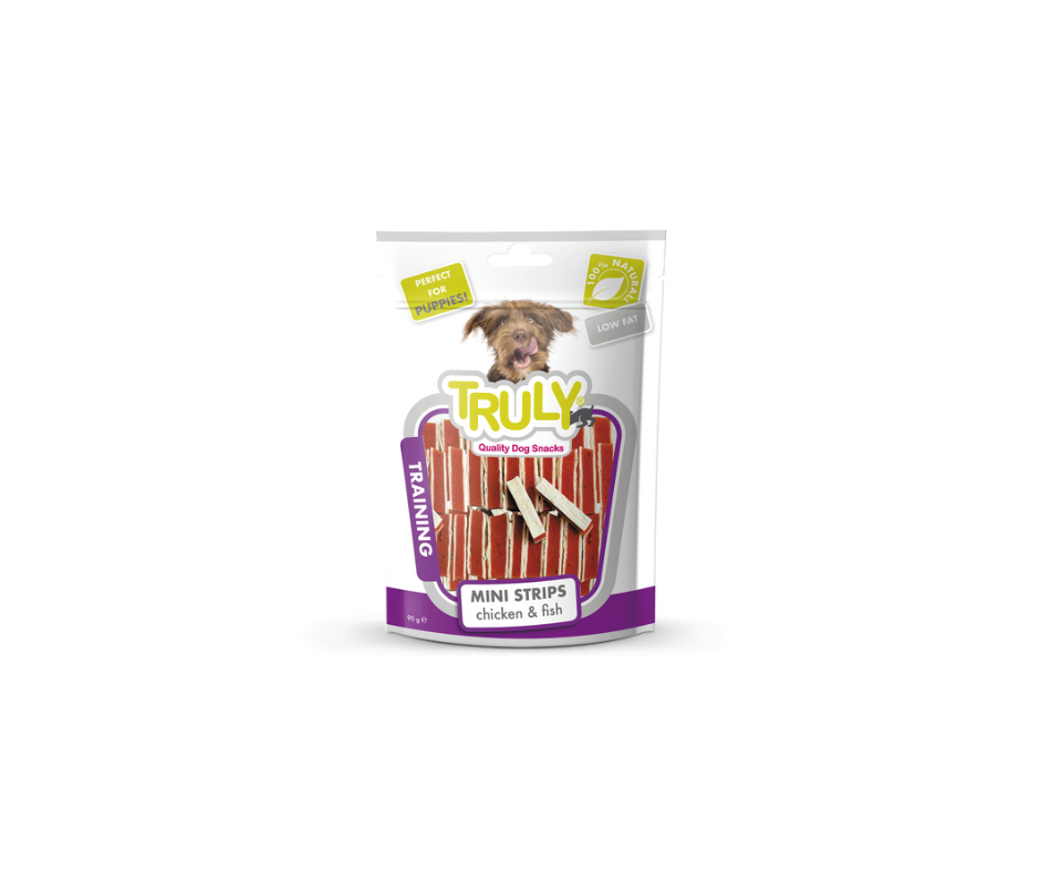 Truly Dog Puppy Mini Strips 90g – Bløde og velsmagende godbidder til hvalpe