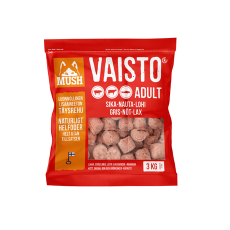 MUSH Vaisto® Rød – BARF råfoder med gris, okse og laks til hund