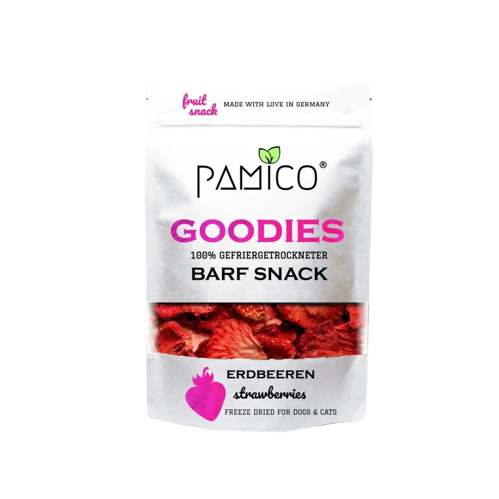 Pamico frysetørrede jordbær – naturlig snack til hund og kat
