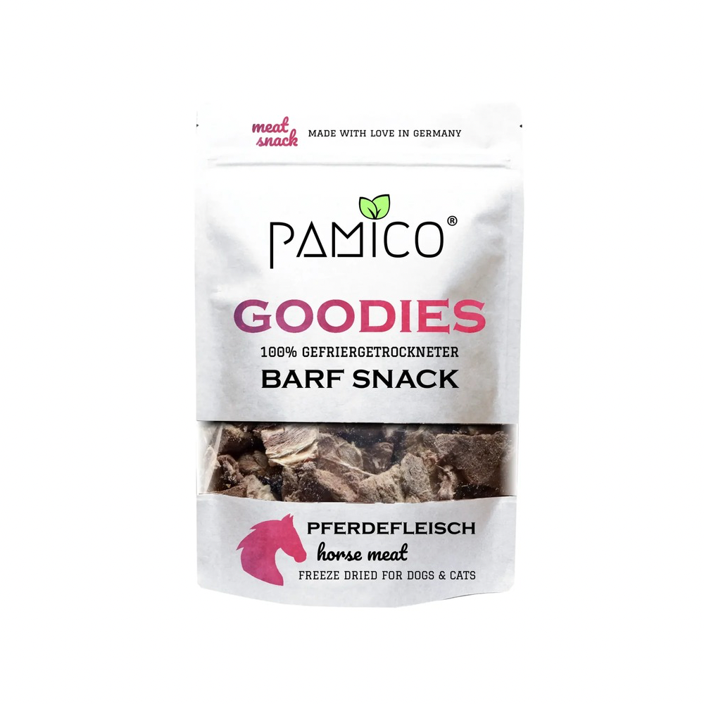 Pamico frysetørret hestekød – skånsom monoprotein snack til hund og kat