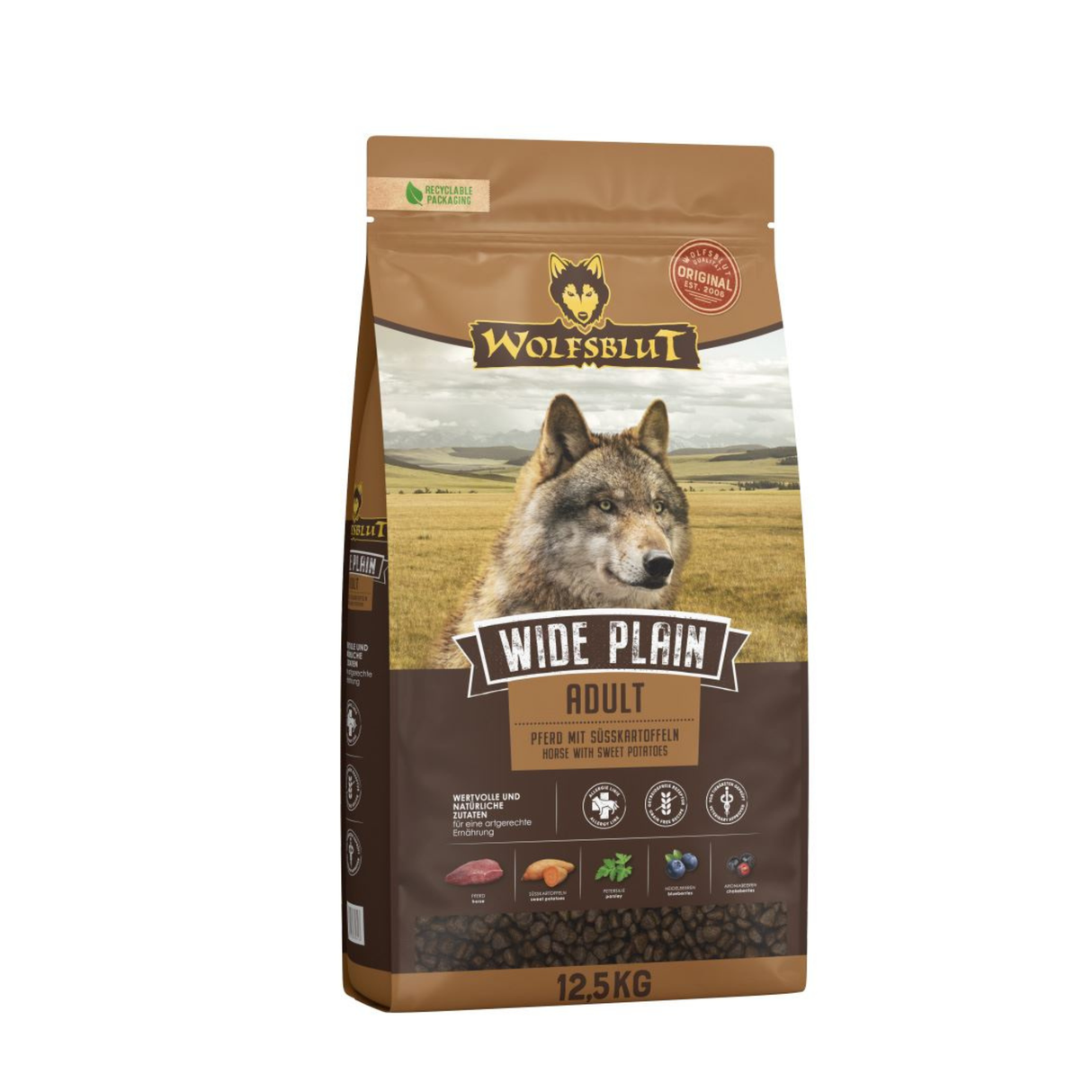 Wolfsblut Wide Plain Horse Adult – kornfrit foder med hest til mellemstore hunde (12,5 kg)