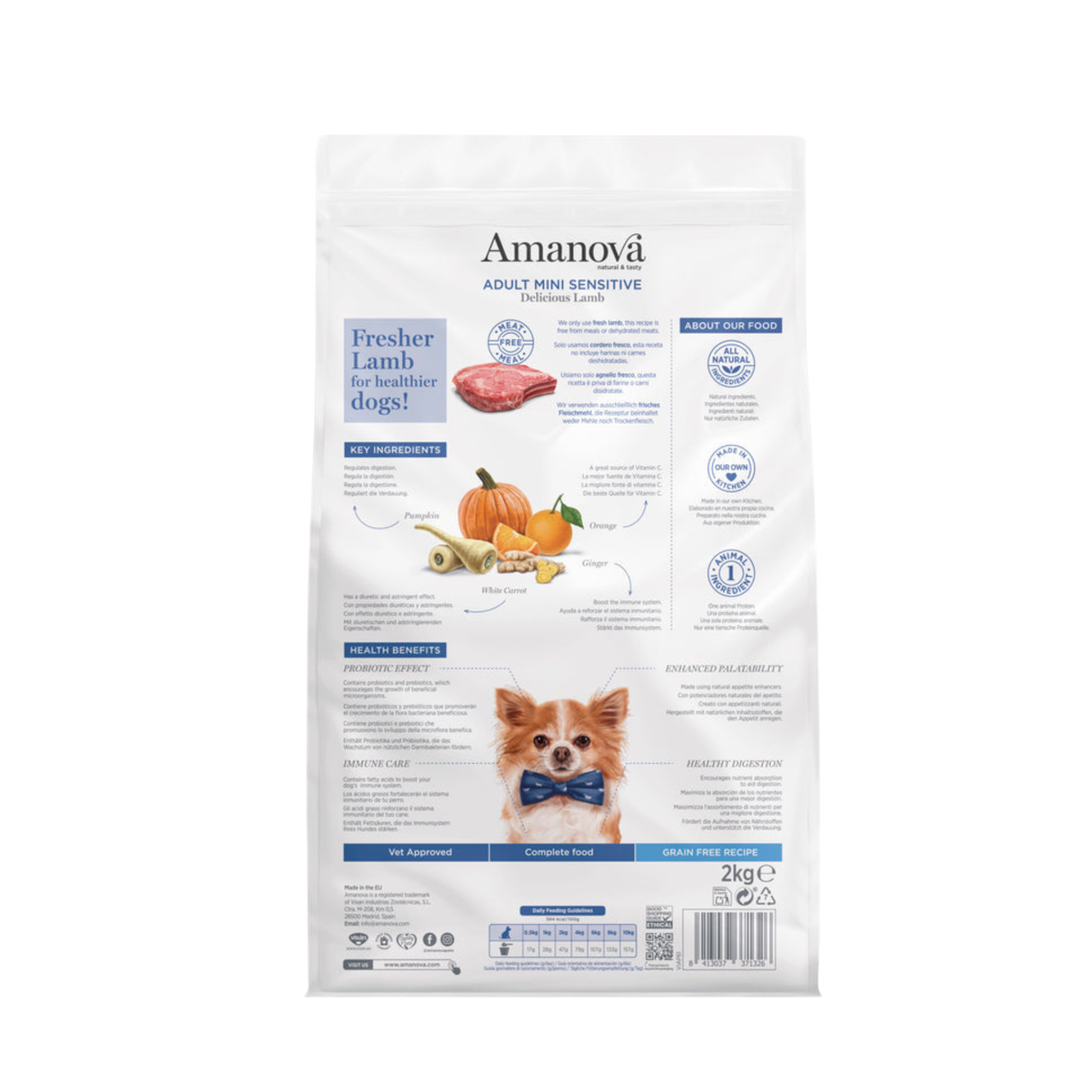Amanova Adult Mini Sensitive med lam – kornfrit fuldfoder til små hunde med sensitiv mave
