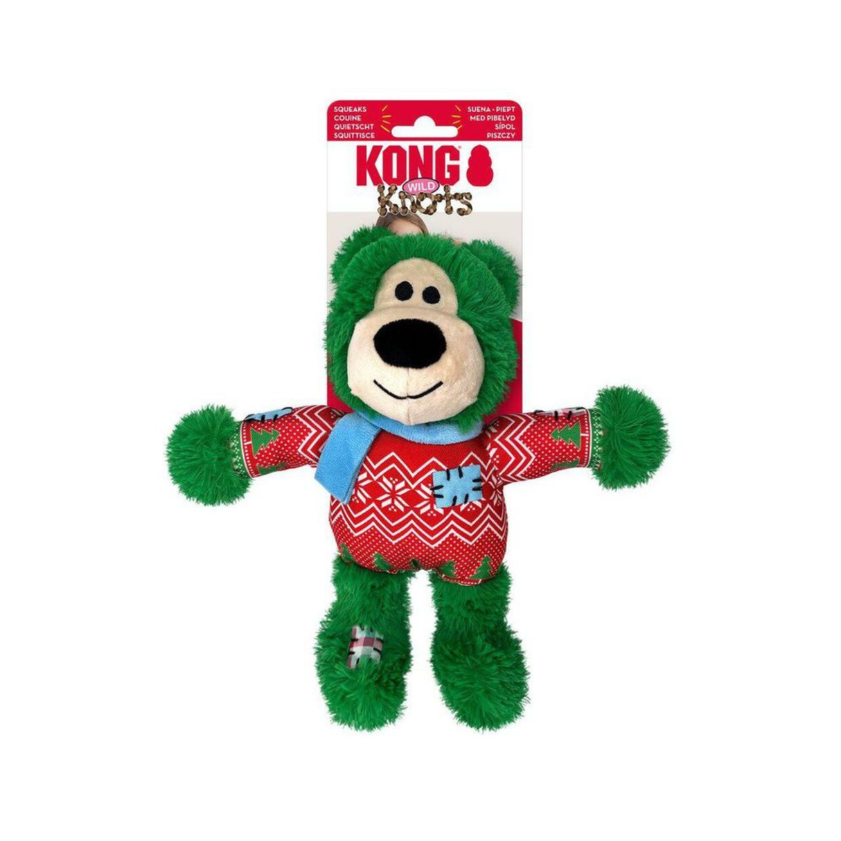 KONG Holiday Wild Knots Bear – julebamse med reb, lyd & tørklæde
