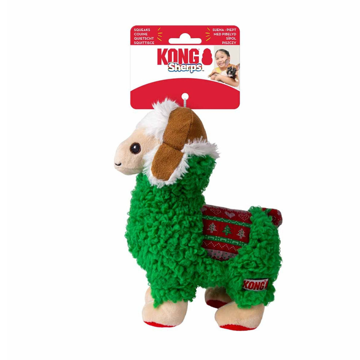 KONG Holiday Sherps Llama – Blød jule-llama med squeaker (M – 21 cm)