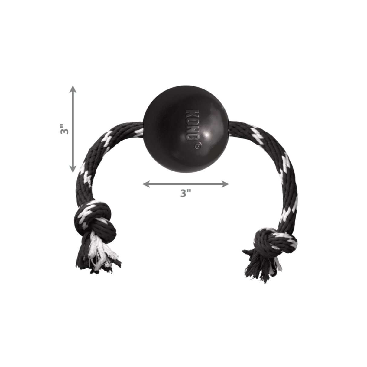 KONG Extreme Ball med reb – ekstra holdbar bold til interaktiv leg (L Ø 7,5 cm)