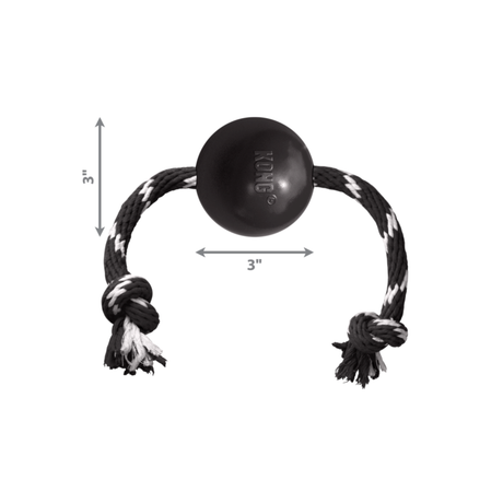 KONG Extreme Ball med reb – ekstra holdbar bold til interaktiv leg (L Ø 7,5 cm)
