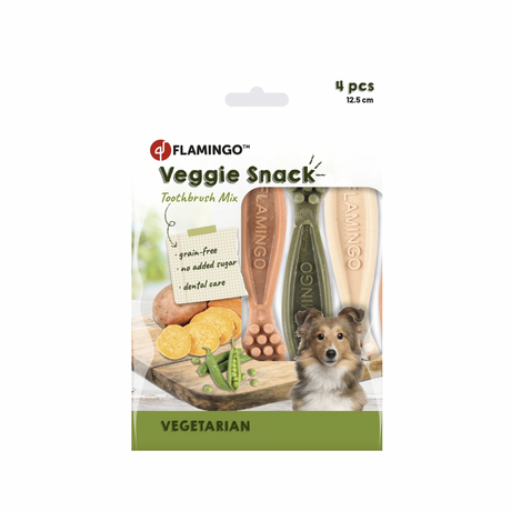 VEGGIE TOOTHBRUSH 12,5 CM 4 stk. MIX – Naturlig tandpleje og tyggeglæde til din hund