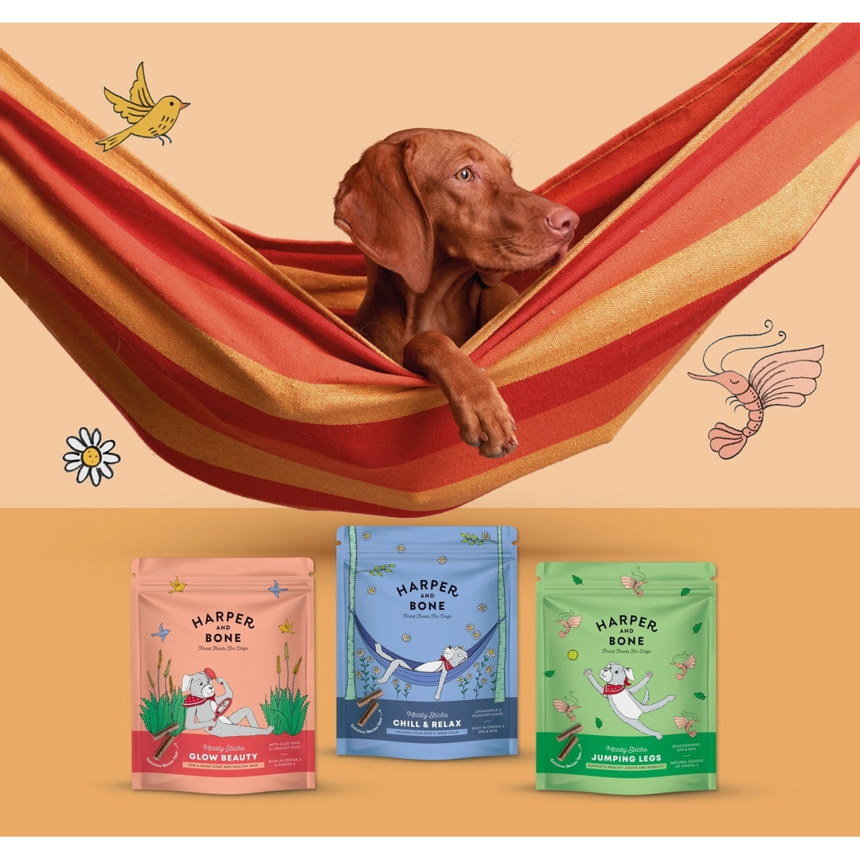 Harper & Bone Skin & Coat Meaty Sticks – 75 g | Hud & pels