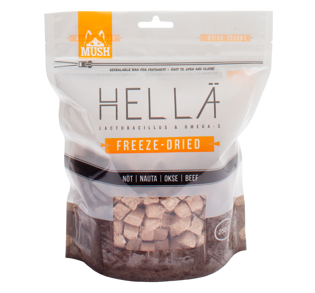 MUSH HELLÄ Freeze-Dried 250 g – frysetørret fuldfoder | Kylling eller Okse