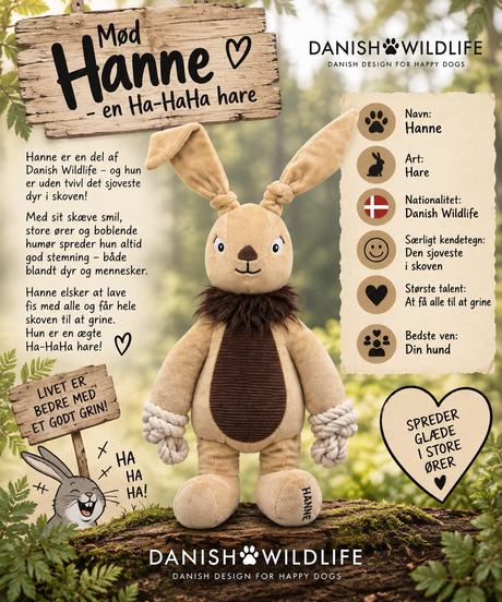 Danish Wildlife Hare Hanne – hundebamse med knitreører og elastiske ben