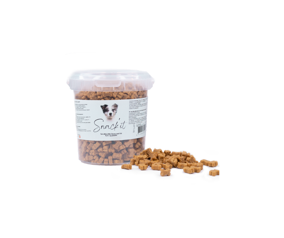 Semi-Moist Mini Bones med Ost 500g – Korn- og Glutenfri Snack til Hunde