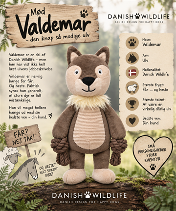 Danish Wildlife Ulv Valdemar – hundebamse med knitrelyd og aftagelig piv